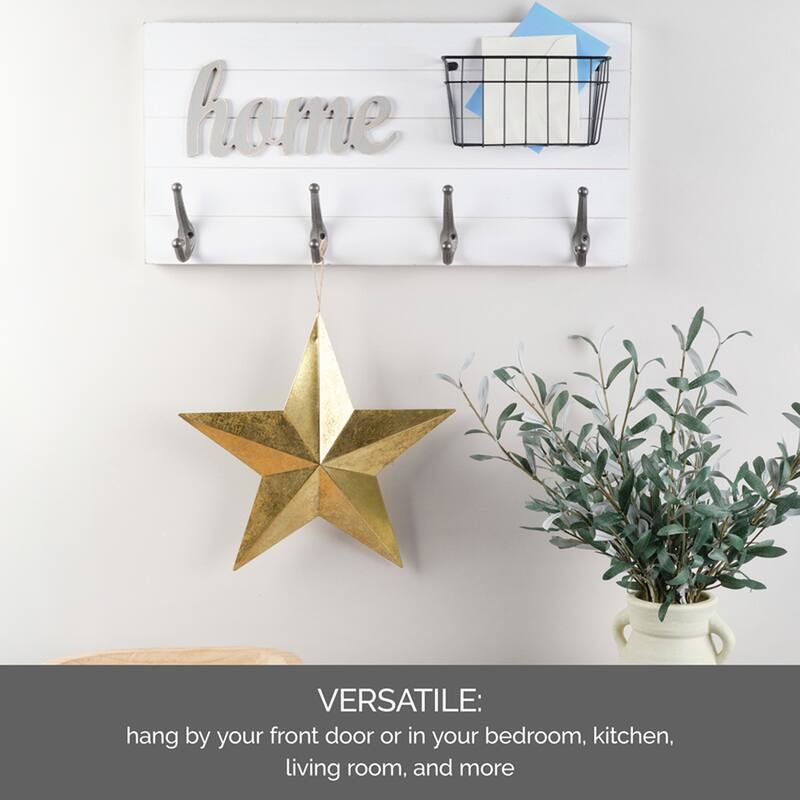 Melannco Home Wall Plaque with Metal Hooks and a Basket, 24 Inch