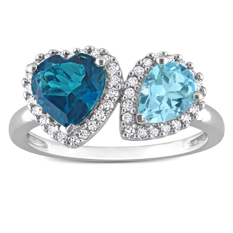 Miadora London & Sky-Blue Topaz and 1/5ct TDW Diamond Heart and Teardrop Ring in 10k White Gold