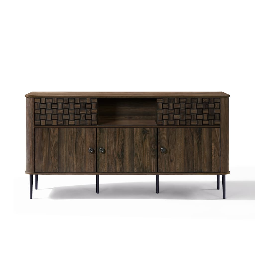Dark Oak with Basket Weave Design Manufactured Wood 2-Door Sideboard Cabinet - 32.7" H x 63" W x 15.7" D
