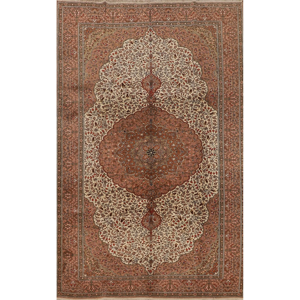 Floral Anatolian Turkish Vintage Rug Hand-Knotted Bedroom Wool Carpet - 6'8" X 9'7"