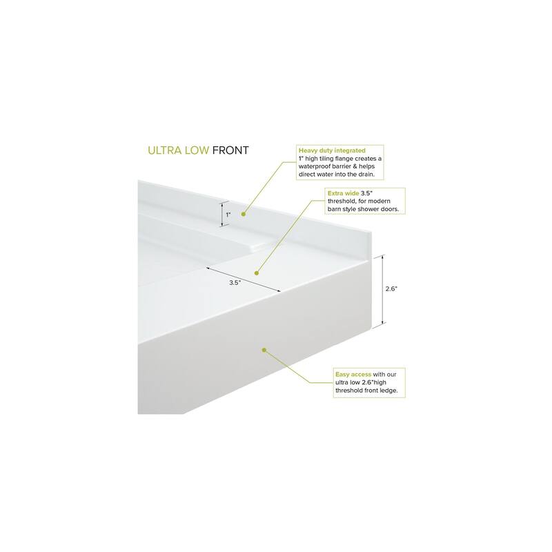 Transolid Linear 60" x 32" Alcove Shower Base with Right Hand Drain - 60" x 32" - 60" x 32"
