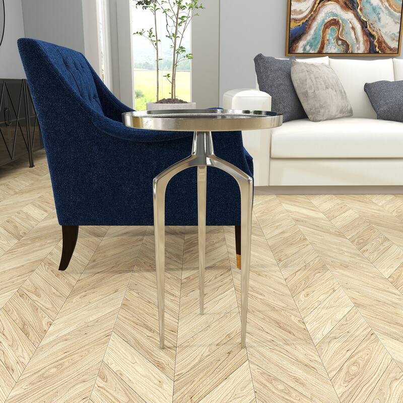 Aluminum Metal Tray Inspired Top Accent Table with 3 Tripod Legs - Gold, Silver or Black - Roche River Decor
