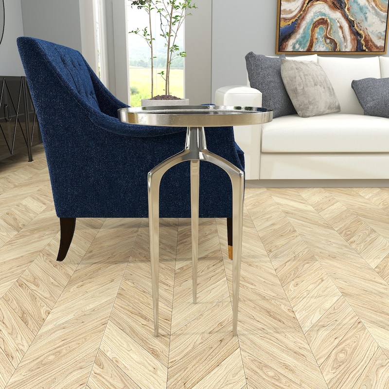 Silver Aluminum Metal Slim Tray Top Accent Table with Tripod Legs