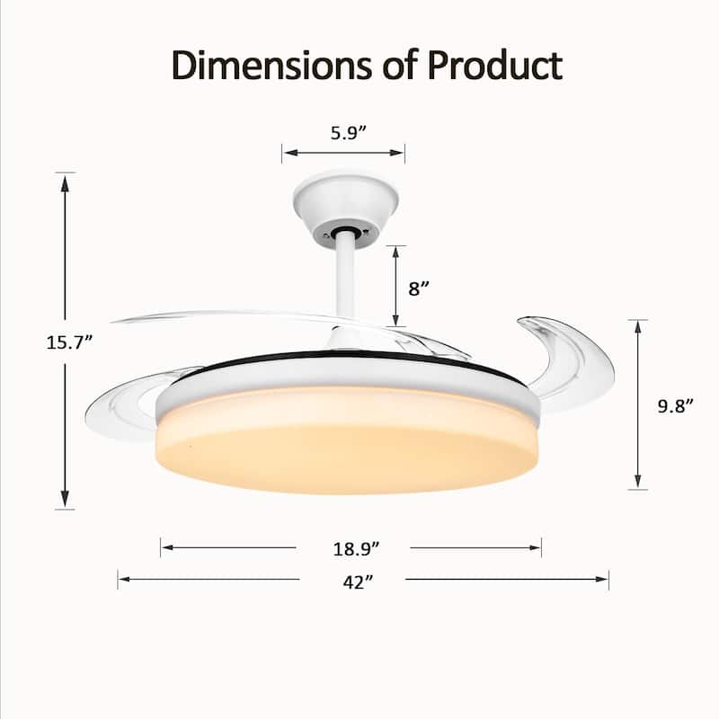 42 Inch LED Lighting Ceiling Fans, Smart Modern Ceiling Fan with Retractable Blades