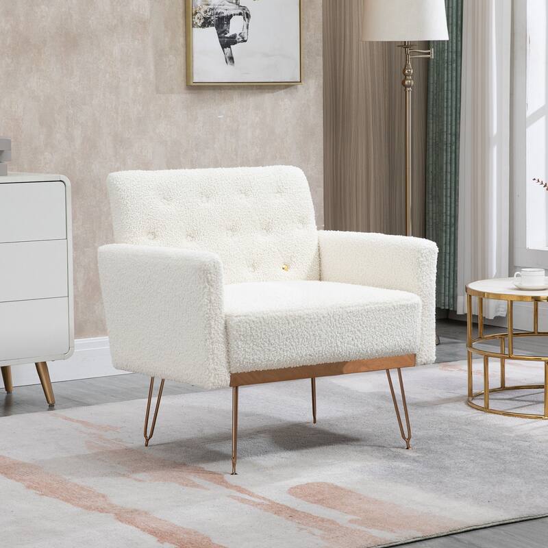 Velvet Upholstered Armchair Single Sofa Modern Tufted Reading Chairs Gold Metal Leg Wingback Chairs for Living Room Bedroom
