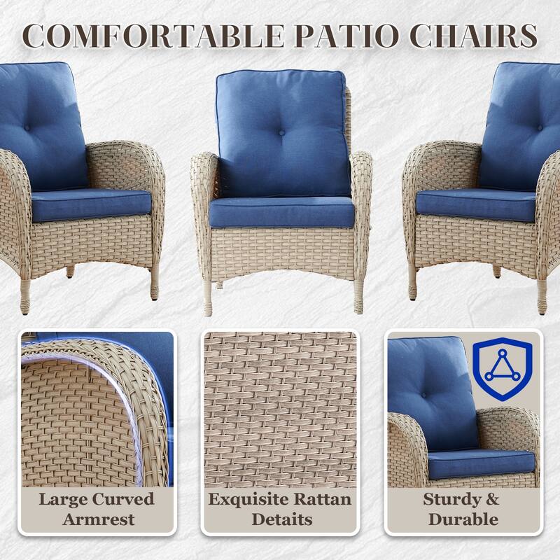 2 Pieces Wicker Patio Chairs Grey-BLue - Light Grey