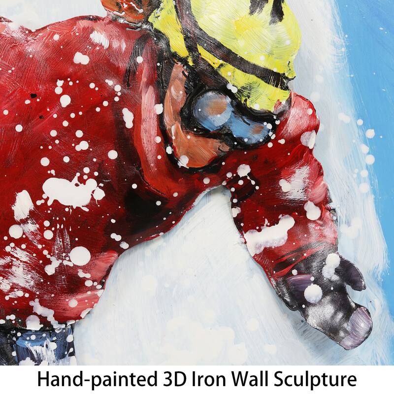 "Skiing" Mixed Media Iron Hand Painted Dimensional Wall Art