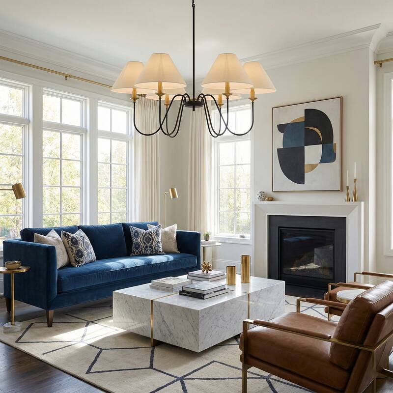 Acroma 6-light Black/Glod Chandelier with Fabric Shade