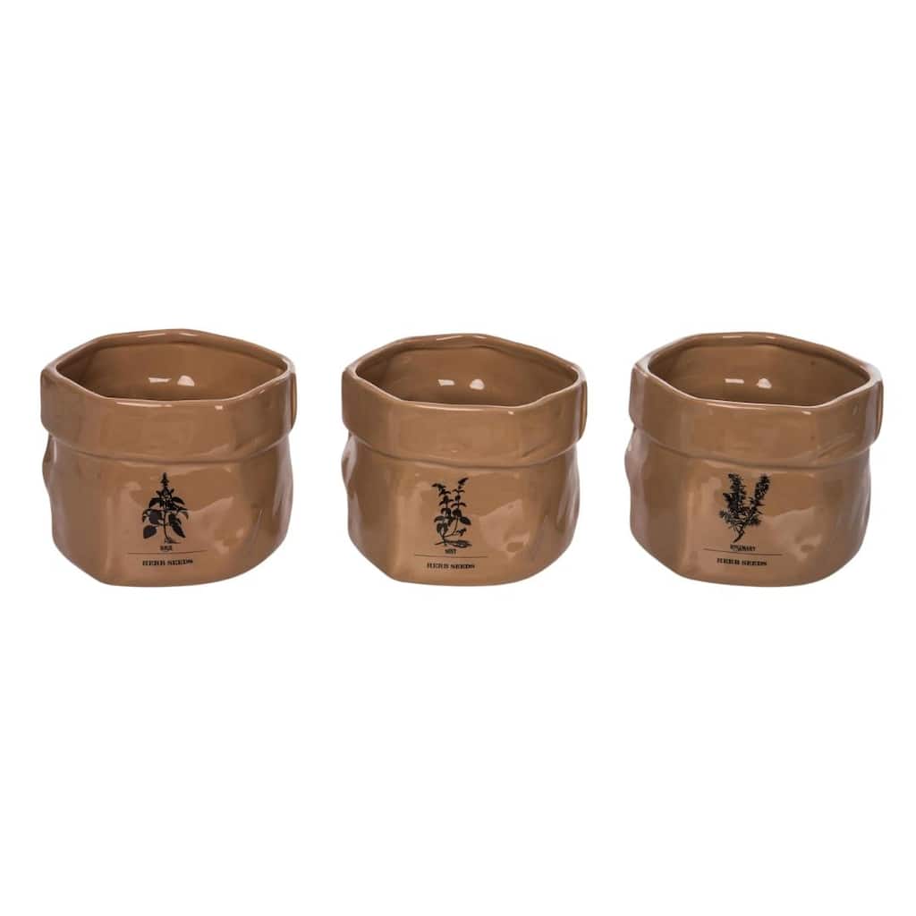 Transpac Ceramic Herb Seed Bag Set of 3 Home Decorations Spring