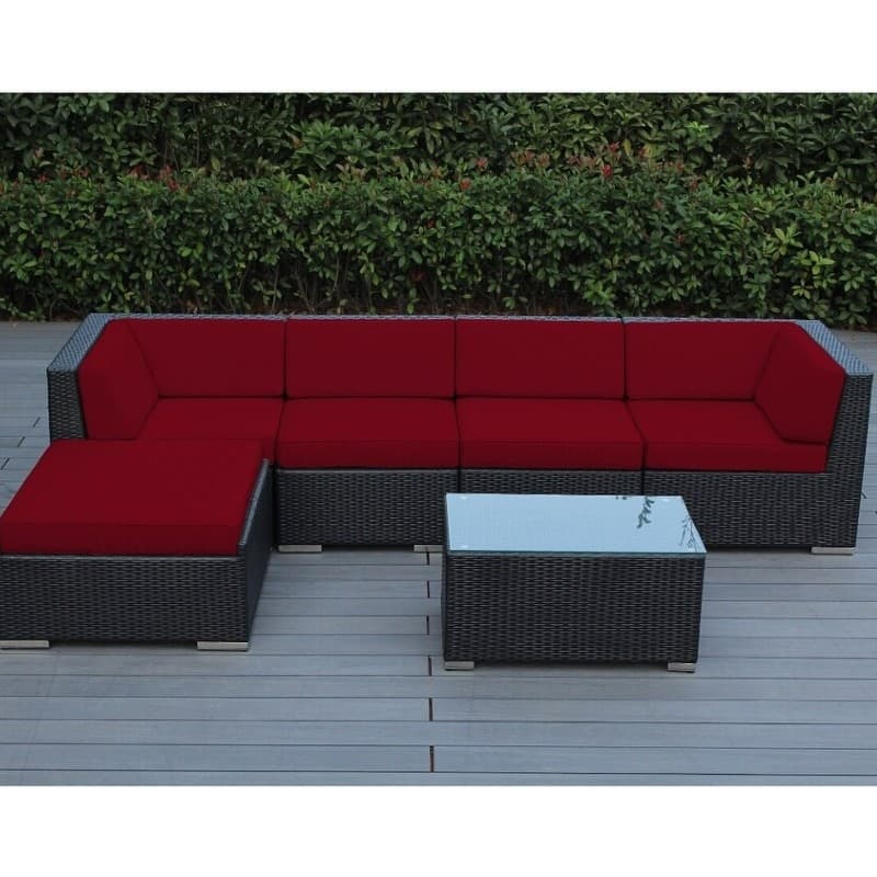 Ohana Outdoor Patio 6 Piece Black Wicker Sofa Sectional with Cushions - No Assembly