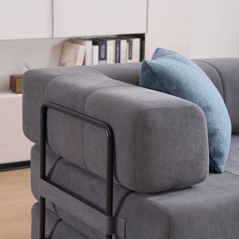 78.5" Folding Sofa Bed with 2 Pillows, Convertible Foam Futon Couch, Corduroy Fold-Out Couch for Living Room, Office