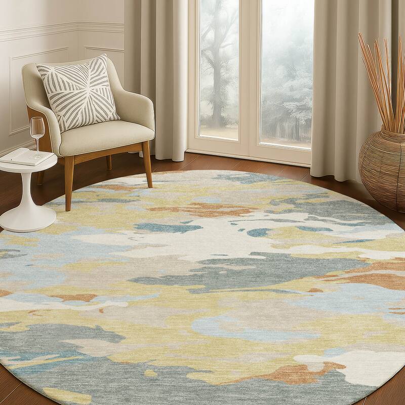 Machine Washable Indoor/ Outdoor Abstract Mexi Chantille Rug