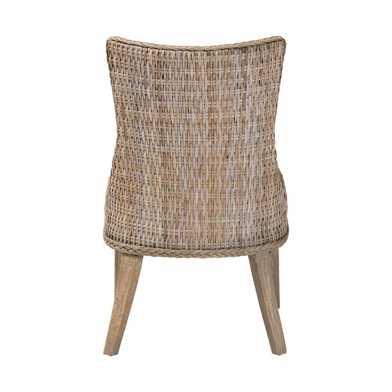 Derris Natural Rattan Dining Chair - Tall Wingback Side Chair with Mango Wood, Boho Coastal Style for Kitchen or Dining Room