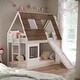 preview thumbnail 17 of 22, Twin Size Bunk Bed with Window Roof Shape Design, House Bed with Ladder and Climbing Ramp White