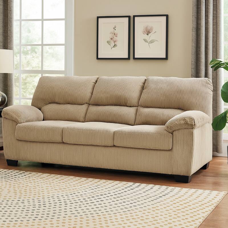 Simy Sofa, 83 Inch Modern Style Sand Beige Polyester, Pillow Top Arms