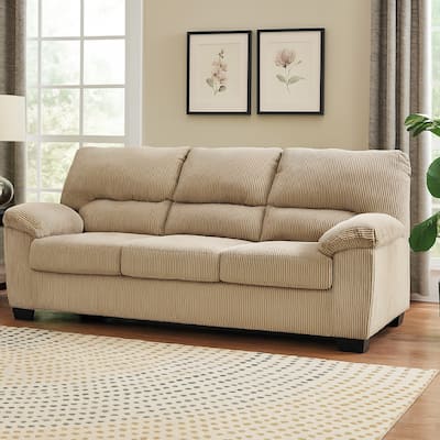 Simy Sofa, 83 Inch Modern Style Sand Beige Polyester, Pillow Top Arms