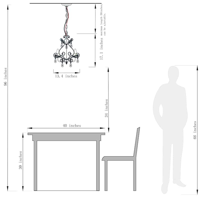 4-Lights Antique Gold Candlestick Chandelier 13in. Pendant Light with Crystal Teardrop Beads - 13 inches