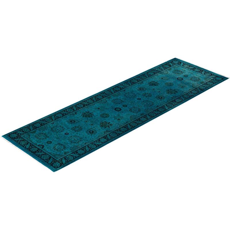 Fine Vibrance, One-of-a-Kind Hand-Knotted Runner Rug - Blue, 3' 0" x 9' 10" - 3' 0" x 9' 10"