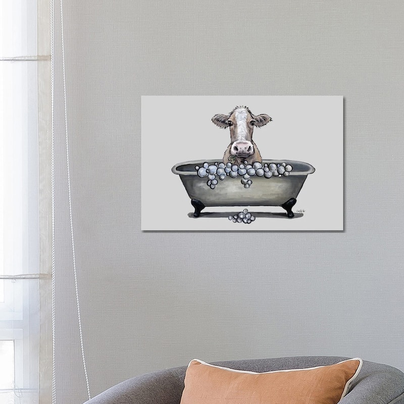 iCanvas "Cow In A Tub, Cow Bathroom Art 'maizy'" by Hippie Hound Studios Canvas Print - 18x26x1.5