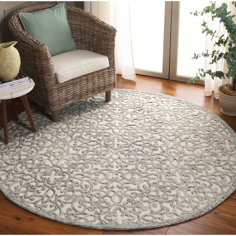 SAFAVIEH Handmade Trace Megane Modern Wool Rug - 6' Round - Charcoal/Ivory