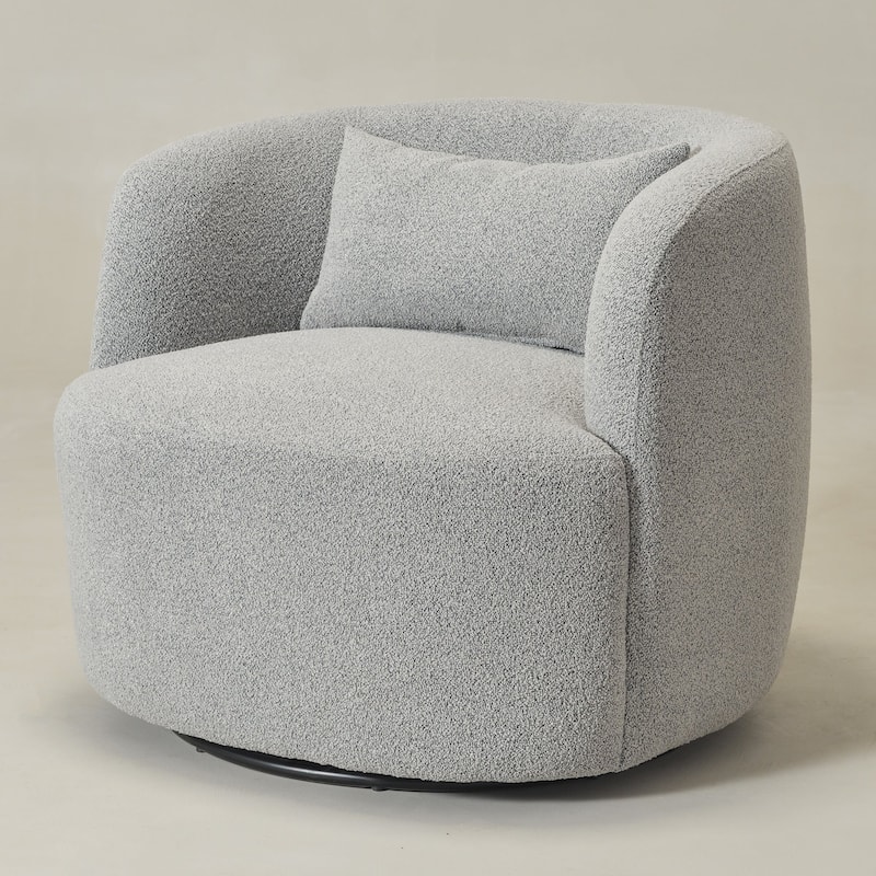 KINWELL 34" Sherpa Swivel Accent Chair Boucle Upholstered Armchair