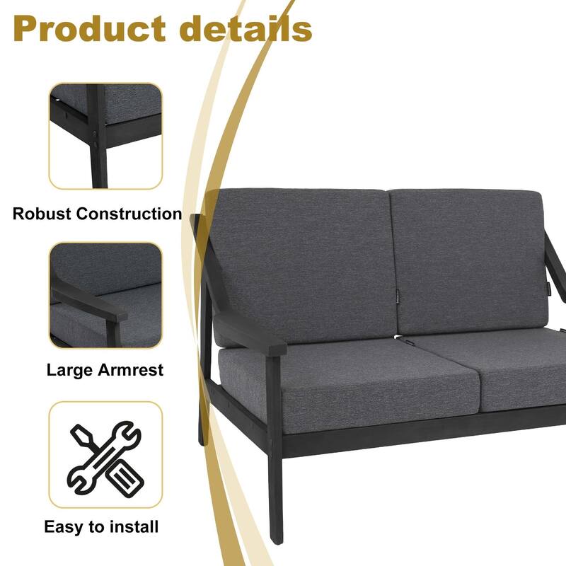 Outdoor Teak Wood Slat Back Patio Loveseat Sofa