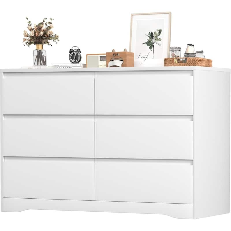 47.2'' W 6-Drawer Wooden Bedroom Double Dresser Chest of Drawers