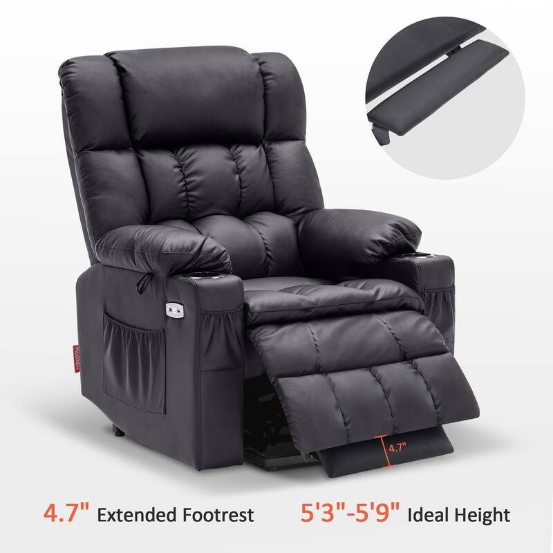 MCombo Medium Dual Motor Power Lift Recliner Chair Infinite Position, Massage and Heat, Extended Footrest, Faux Leather 7890