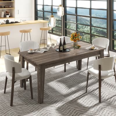 Modern Extendable Dining Table Office Table Computer Desk with Woodgrain Top & Clean Lines for 6 People