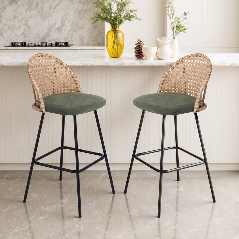 29.52"H Upholstered Bar Stools/ Counter Stools with Metal Leg - Set of 2 - Green