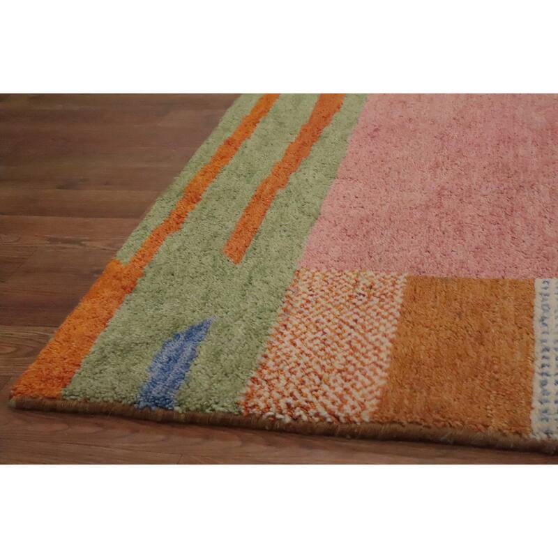 Hand Knotted Oriental 100% Wool Carpet Modern Stripe Multi-Colored Gabbeh Area Rug - 9' 7'' X 6' 5''