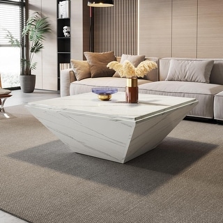 35.4 Inches Square Coffee Table with Faux Marble Tabletop