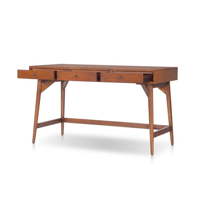 Alpine Furniture Flynn 52" W 3 Drawer Writing Desk, Chestnut