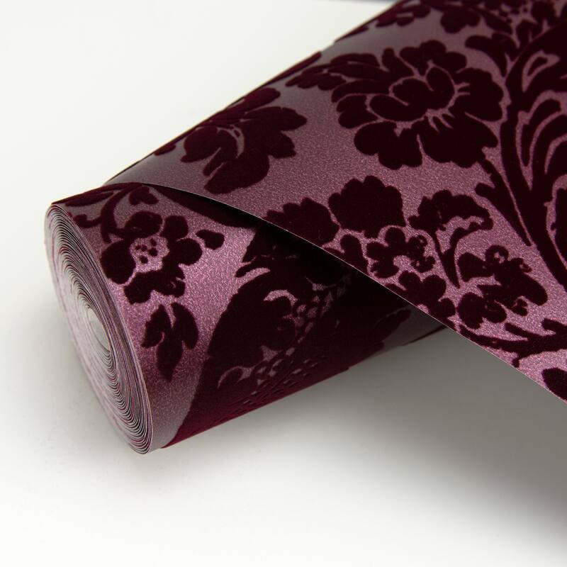 A-Street Prints Shadow Merlot Flocked Damask Wallpaper