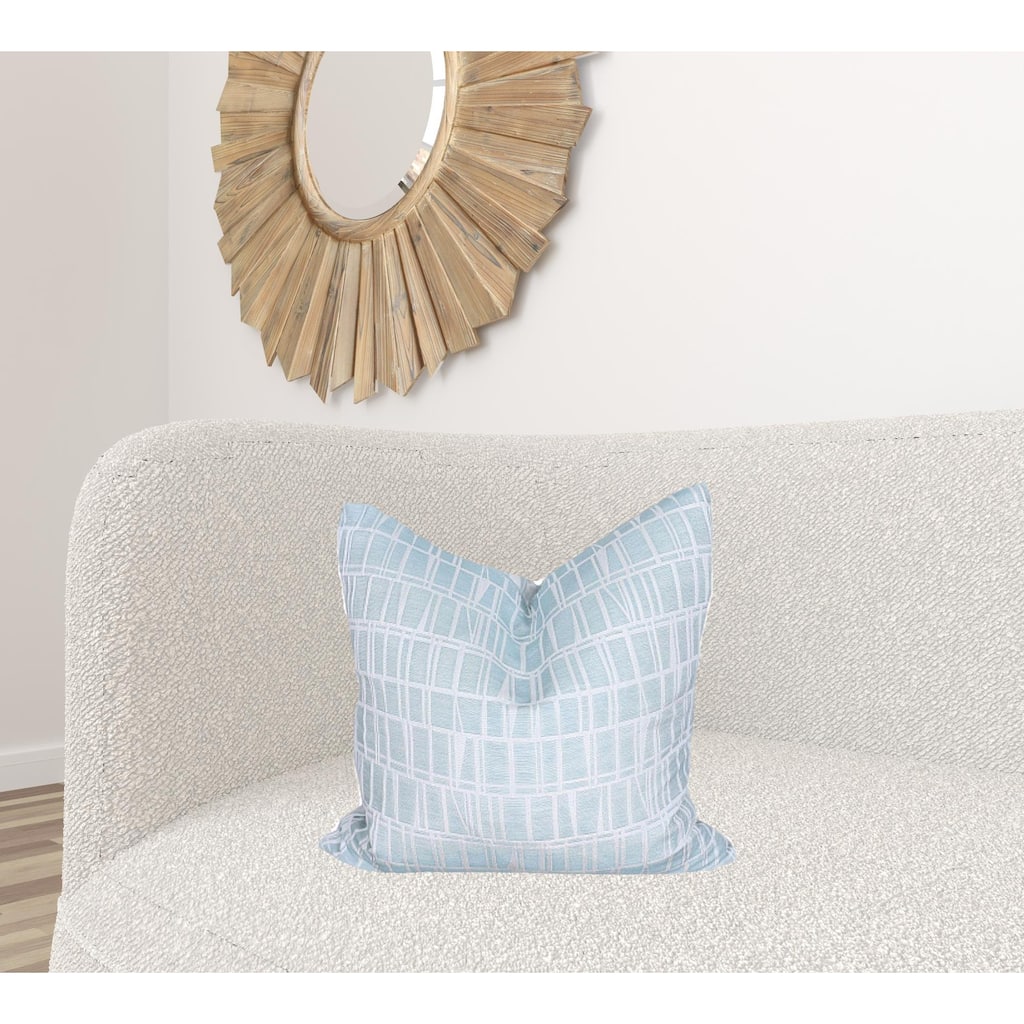 HomeRoots 20" X 20" Blue and White Geometric Polyester Zippered Pillow