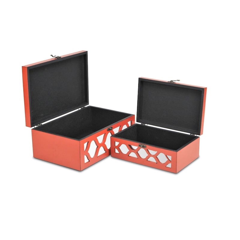 Blue Wood Moroccan Style Mirrored Storage Box (Set of 2)