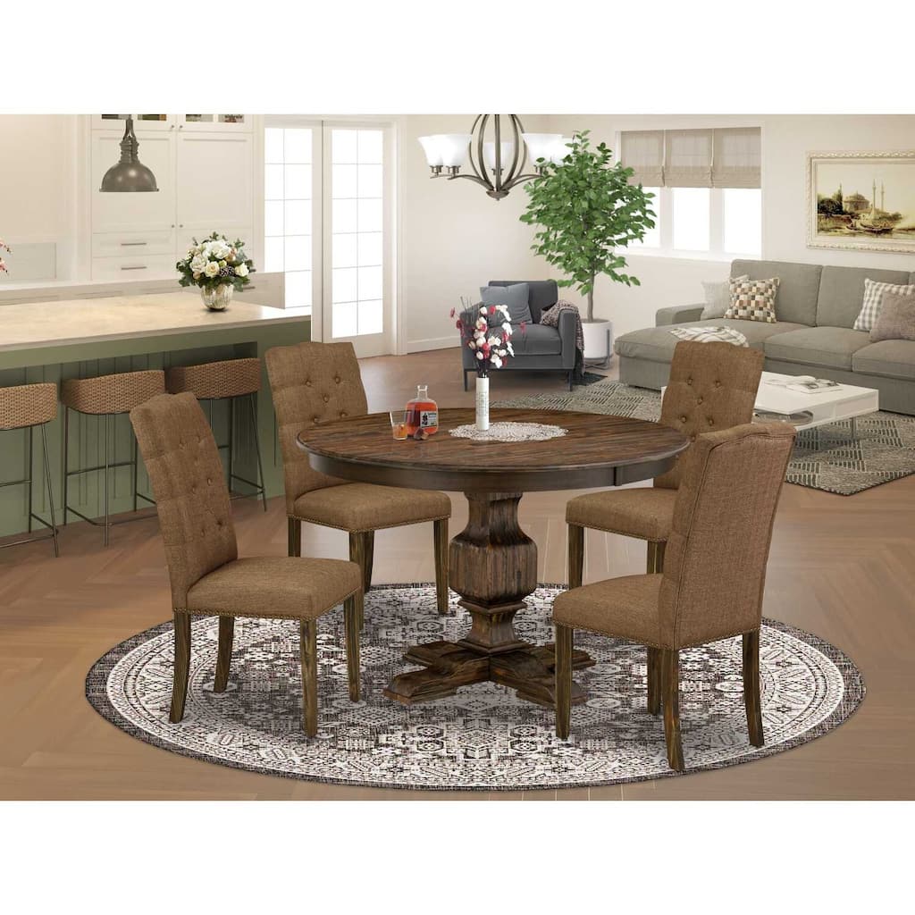 HomeStock 3-Piece Distressed Jacobean Finish Solid Wood Top Dining Table with 2 Chairs