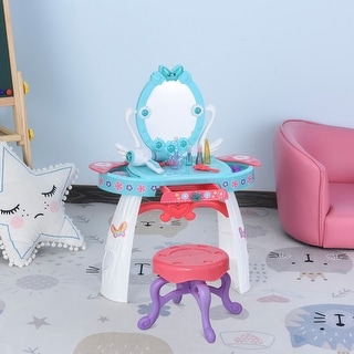Girls Vanity Set Kids Make Up Pretend  Table Chair Stool Mirror Play Accessories 
