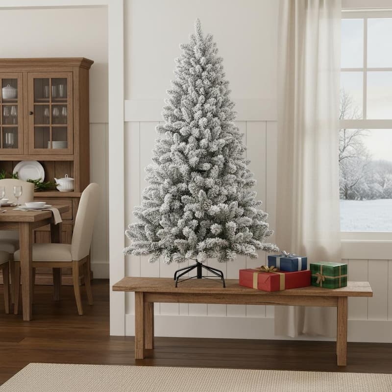 HomeRoots 4' White Full Flocked Fir Christmas Tree With Decorations - 32.00 in. x 48.00 in. x 32.00 in. - White - 4 Foot