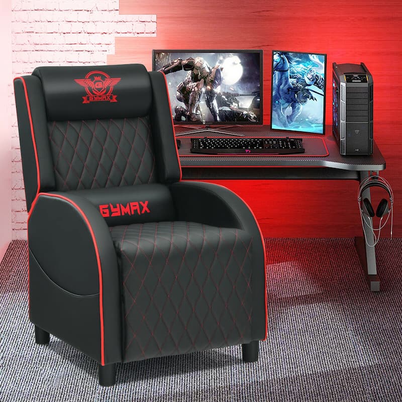 Gymax Massage Gaming Recliner Chair Leather Single Sofa Home Theater - 24.5'' x 35'' x 43''