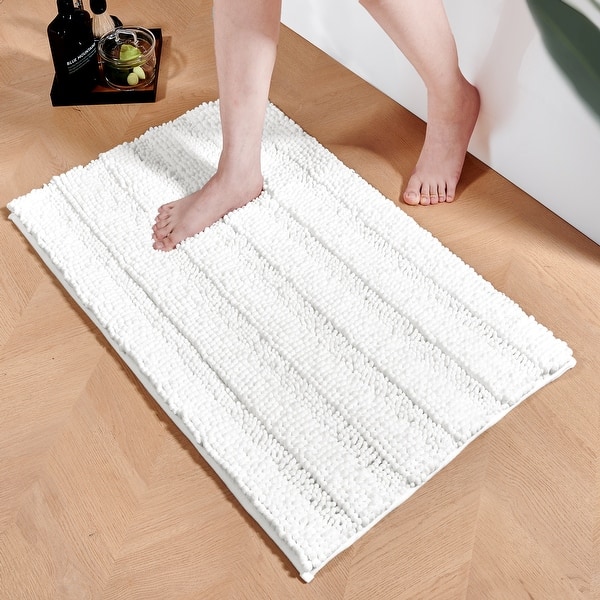 slide 2 of 9, Deconovo Non Slip Chenille Striped Bath Mat Soft Durable 1PC-18x48 Inch - White