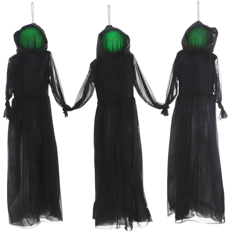 Haunted Hill Farm Trio of Darkness with Glowing Heads and Removable Yard Stakes for Hanging Halloween Decoration