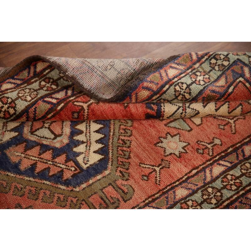 Vegetable Dye Tribal Orange Heriz Persian Vintage Runner Rug - 3'6"x 10'7"