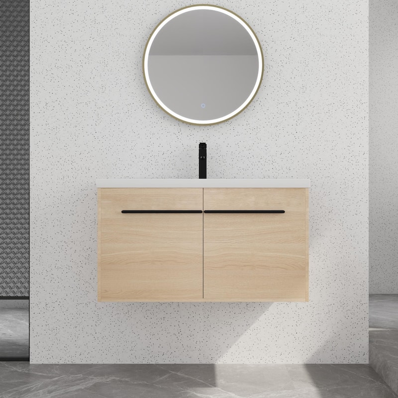 Bathroom Vanity With Sink In 16/20/24/30/36 Inch, Floating Bathroom Vanity With Soft Close Door - 36''W - Beige