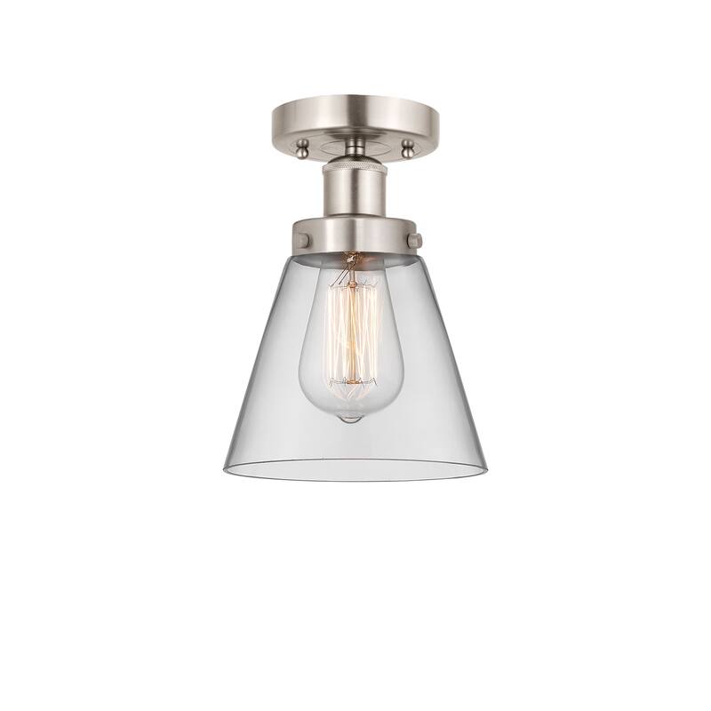 Innovations Lighting Edison Cone - 1 Light 7" Semi-Flush Mount - Clear/Brushed Satin Nickel