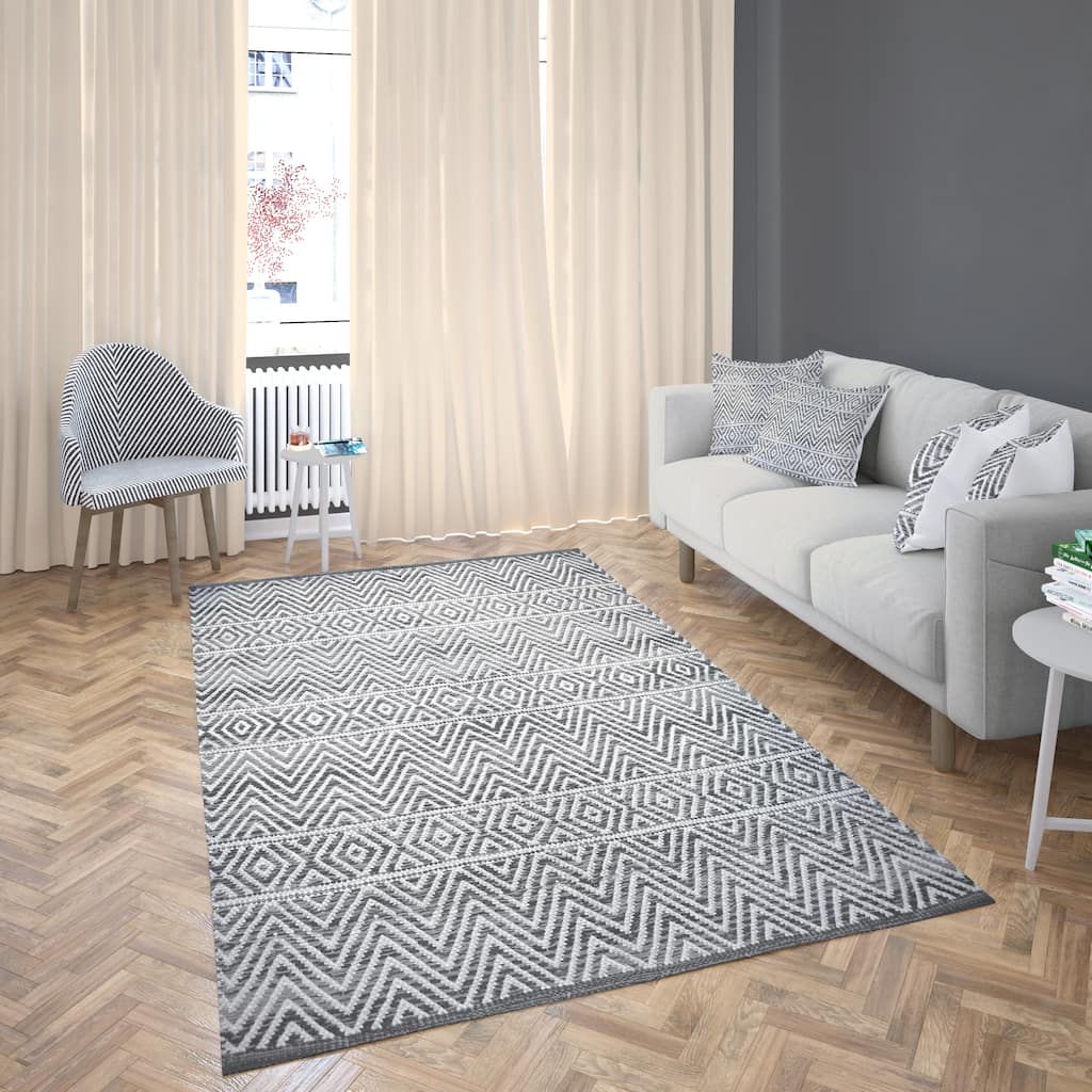 Fabstyles Herringbone Flatweave Cotton Area Rag Rug for Living Room
