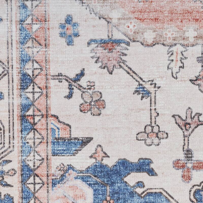 Power Loomed Distressed Floral Non Skid Stain Resistant Low Pile Area Rug - 118' X '94' X '0.25