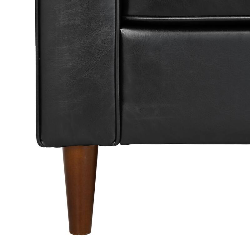Roomfitters Mid-Century PU Leather Sofa, 3-Seater Couch with Tufted Seat, Bolster Pillows and Solid Wood Legs