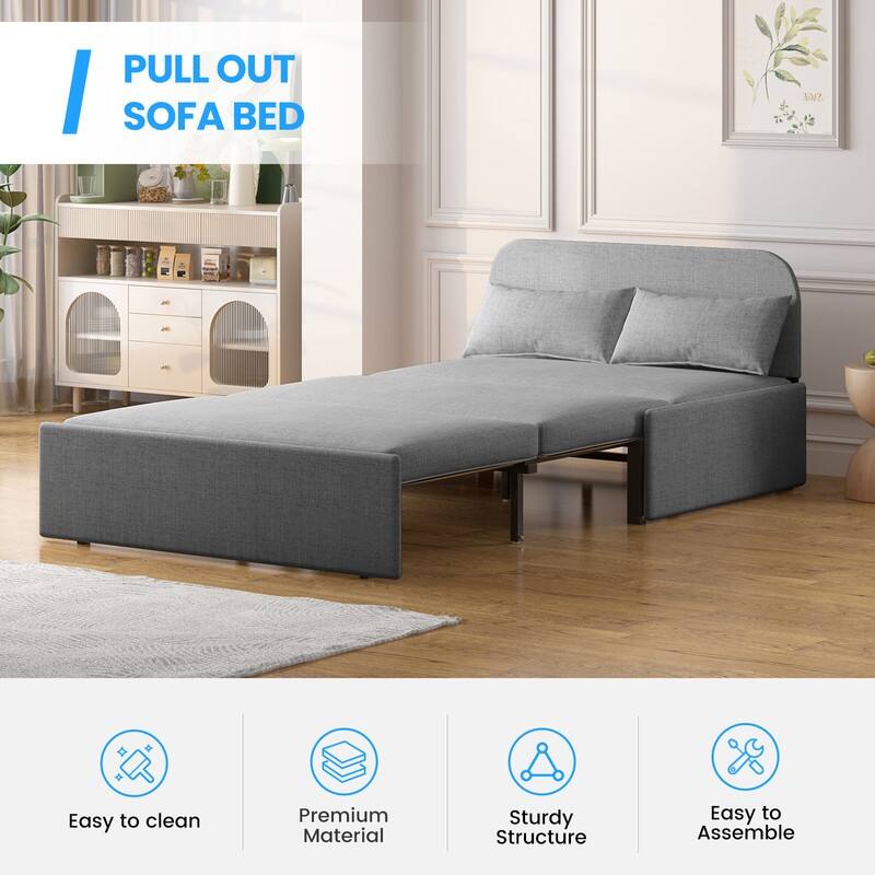 Mixoy Linen 2-in-1 Convertible Sofa Bed,Twin/Queen Pull Out Sleeper Sofa with Mattress,Cushions
