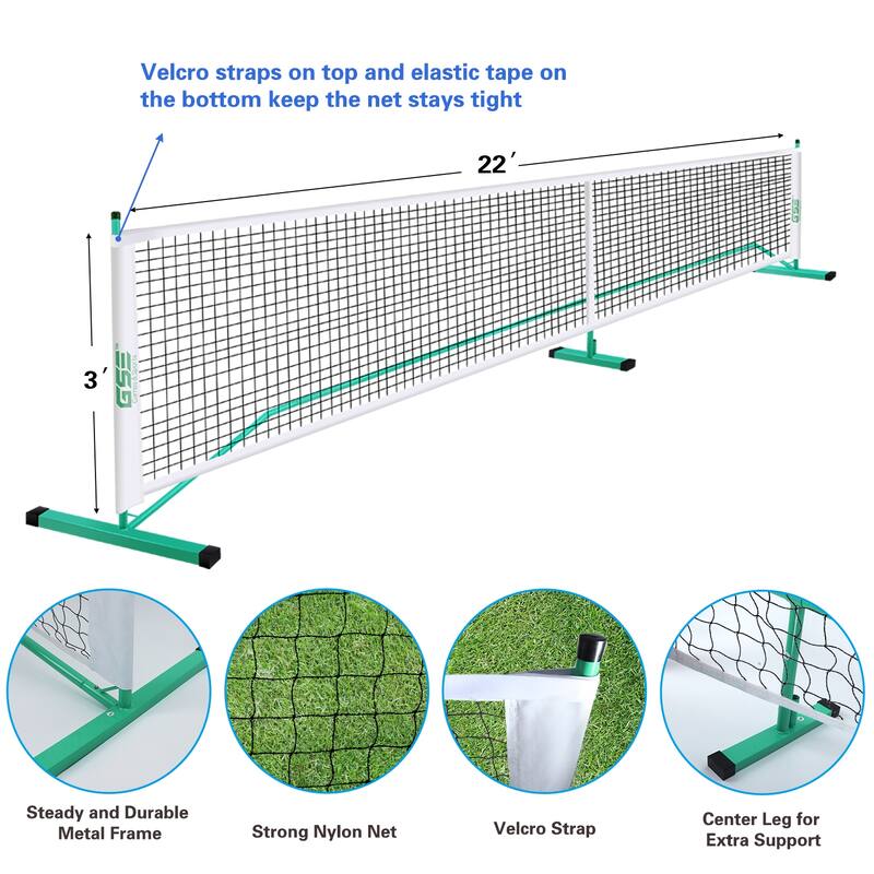 GSE™ Professional Portable Pickleball Complete Set with Pickleball Net, 4 Pickleball Paddles, 6 Pickleball Balls, Carrying Bag